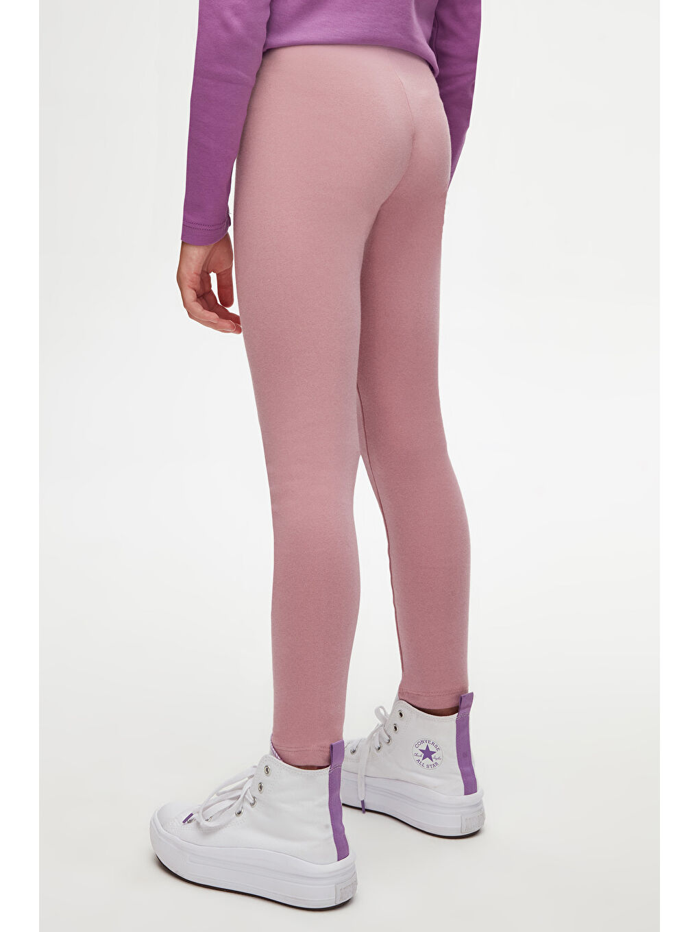 Pembe Gül Kurusu Kız Çocuk Kışlık Tam Boy Düz Basıc Tayt-3