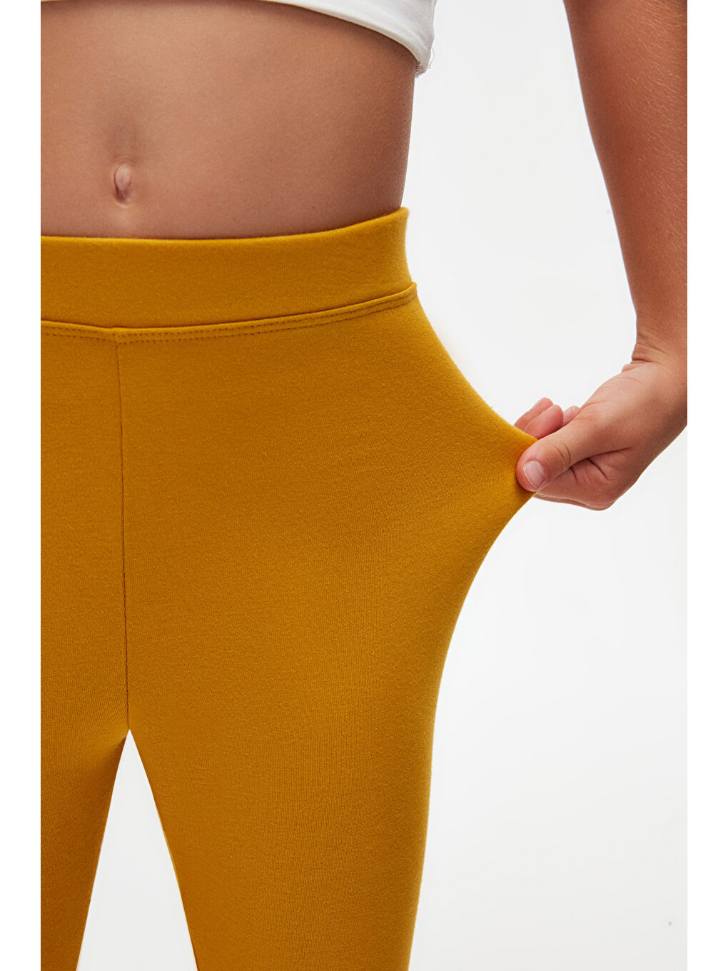 Sarı Hardal Kız Çocuk Kışlık Tam Boy Düz Basıc Tayt-2