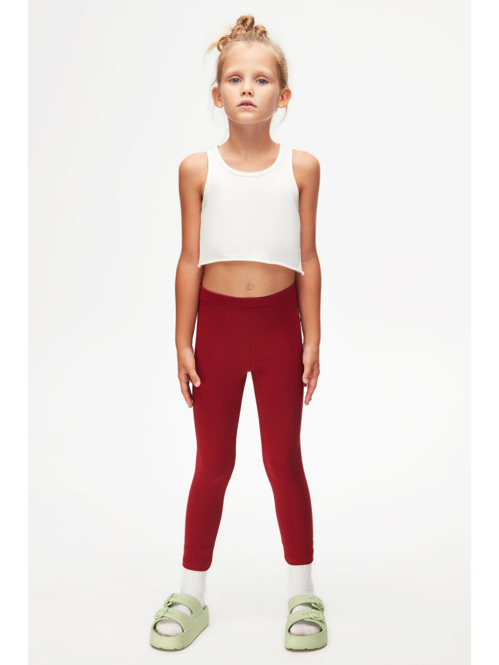 Bordo Kız Çocuk Kışlık Tam Boy Düz Basıc Tayt