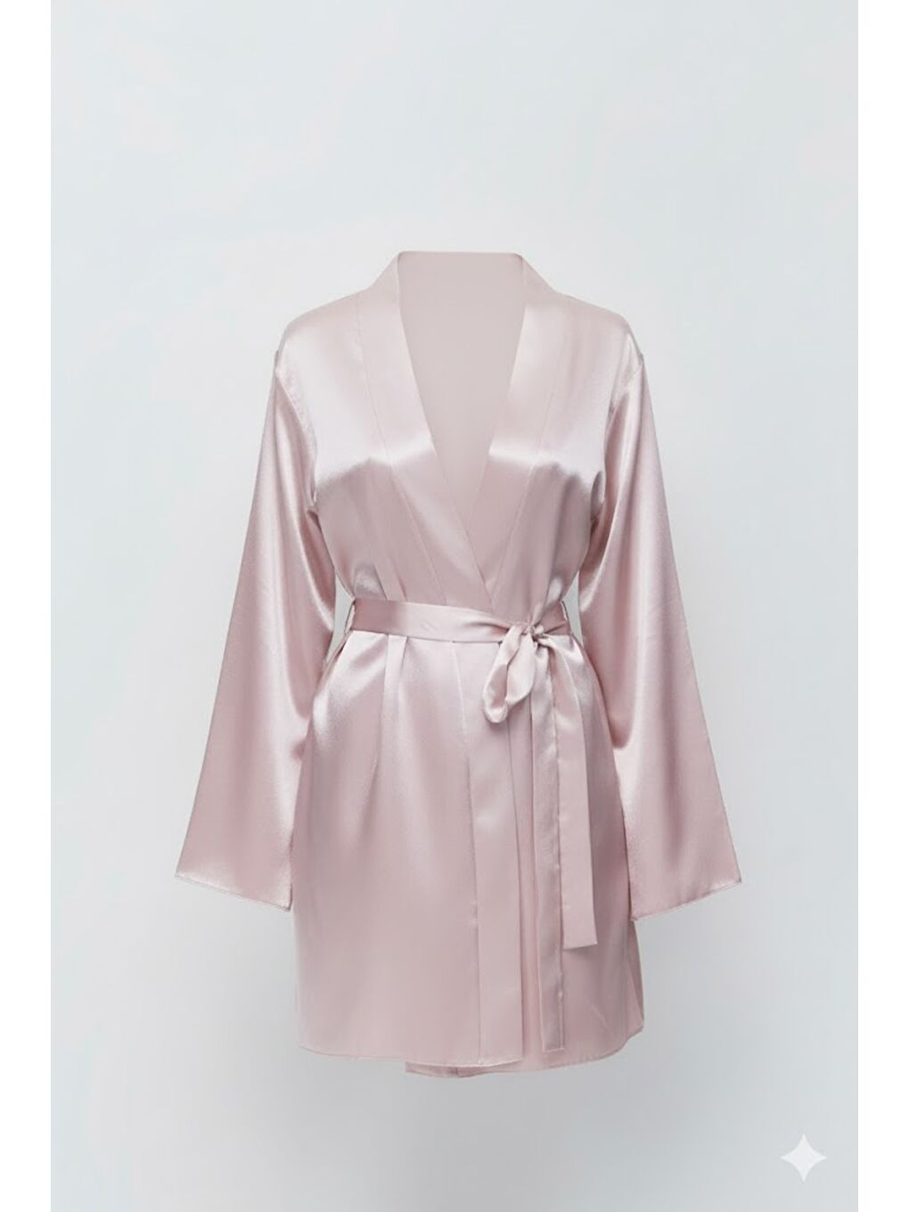 Pembe Sırt Detay Uzun Kol Saten Sabahlık 091 Pudra