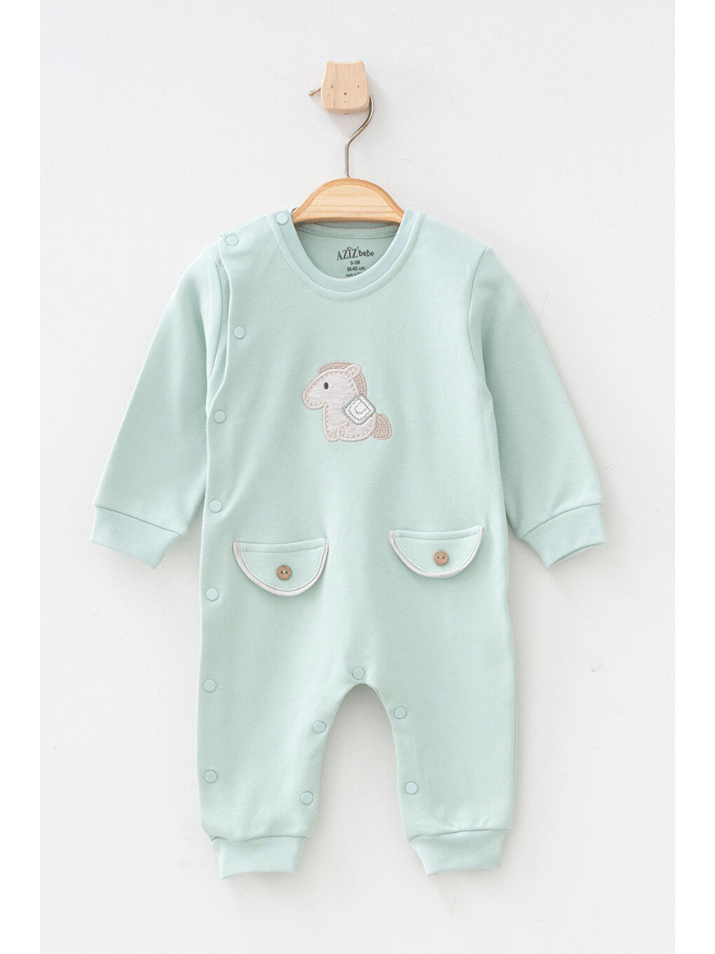 Yeşil Erkek Bebek Çıtçıtlı At Nakışlı Tulum 0 Ay - 6 Ay