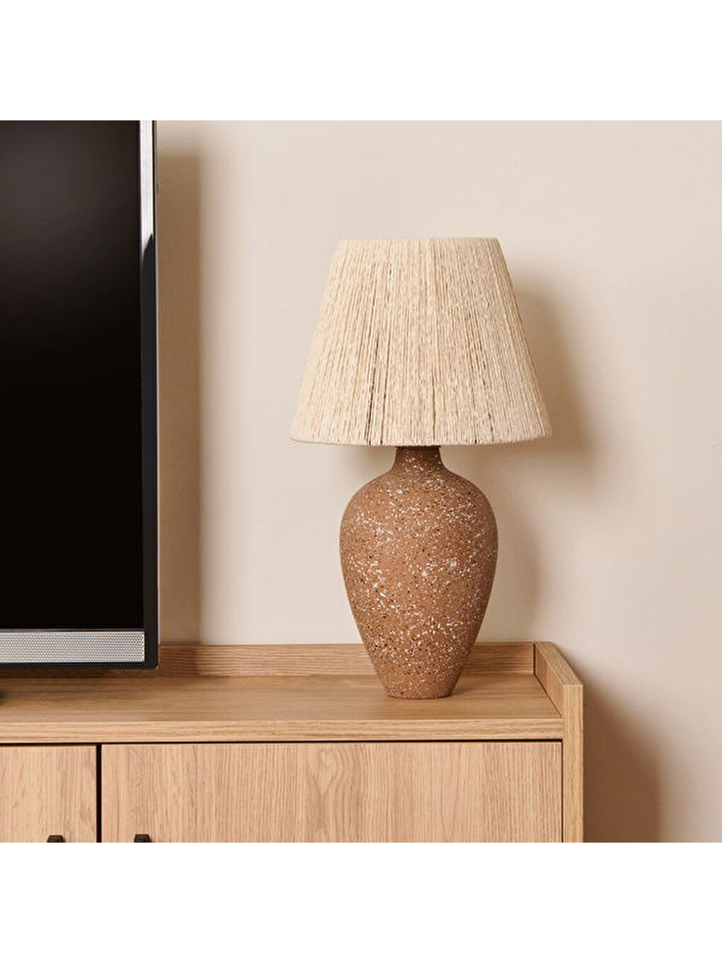 Automne Handmade Seramik Abajur - Krem / Kahverengi - 46x25x25 cm