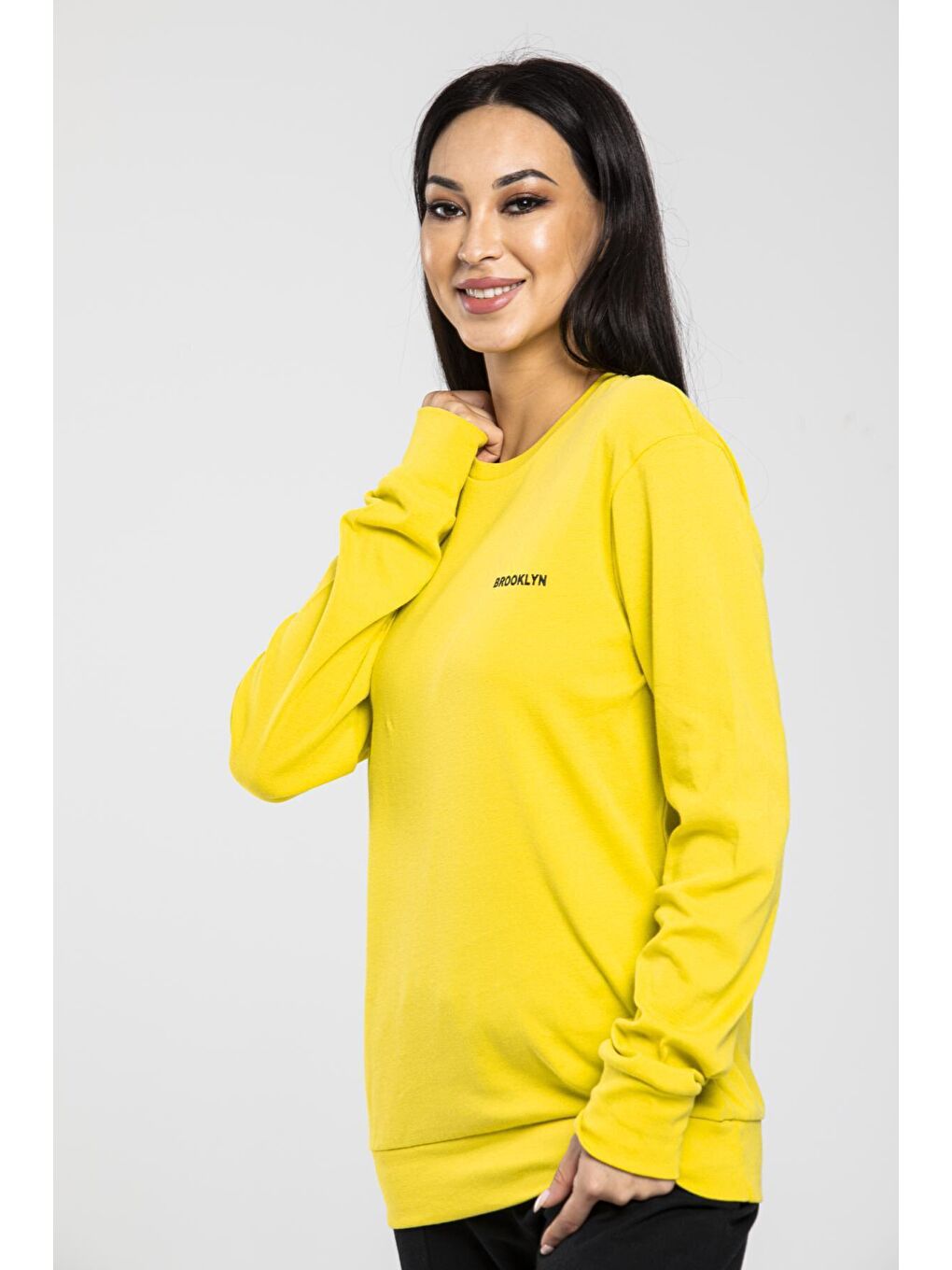 Süperlife Sarı Bisiklet Yaka Uzun Kollu Dar Kalıp İnce Sweatshirt SPR21K18 - 3