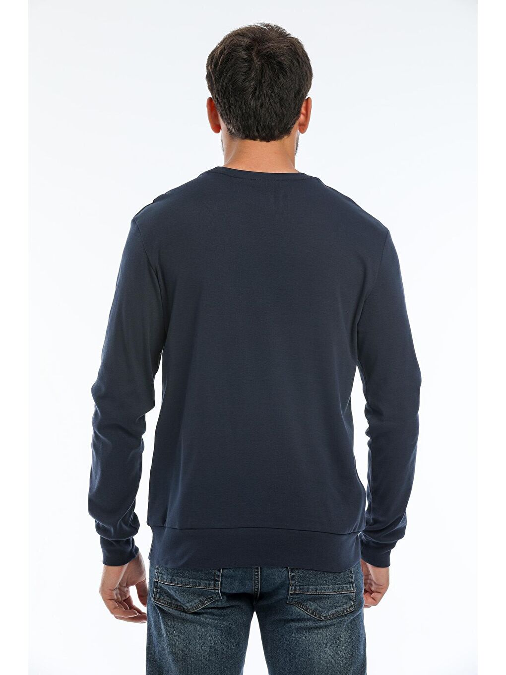 Süperlife Lacivert Erkek Bisiklet Yaka Slim Fit Brookyln Baskılı İnce Sweatshirt SPR22SW102 - 1