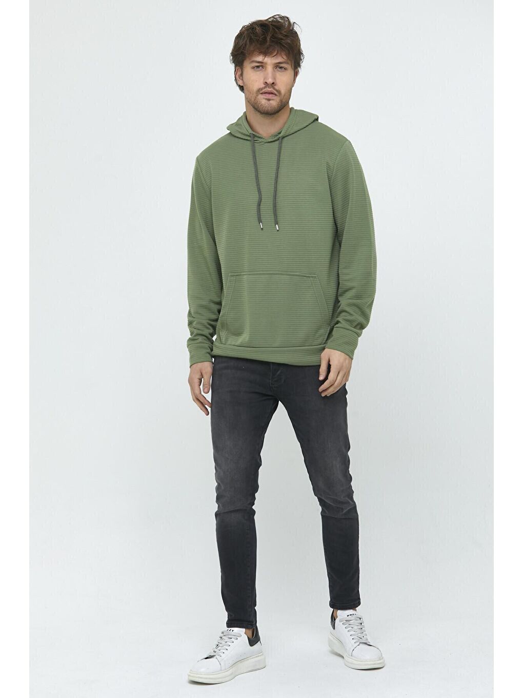 Süperlife Açık Haki Erkek Kapşonlu Regular Fit İnce Sweatshirt SPR 20K55