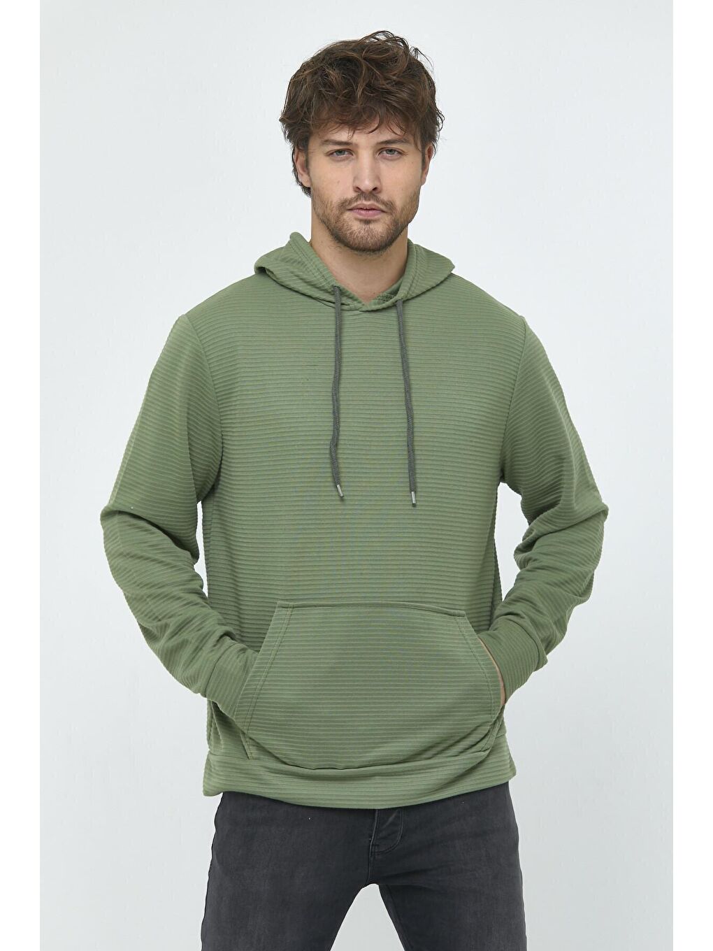 Süperlife Açık Haki Erkek Kapşonlu Regular Fit İnce Sweatshirt SPR 20K55 - 1