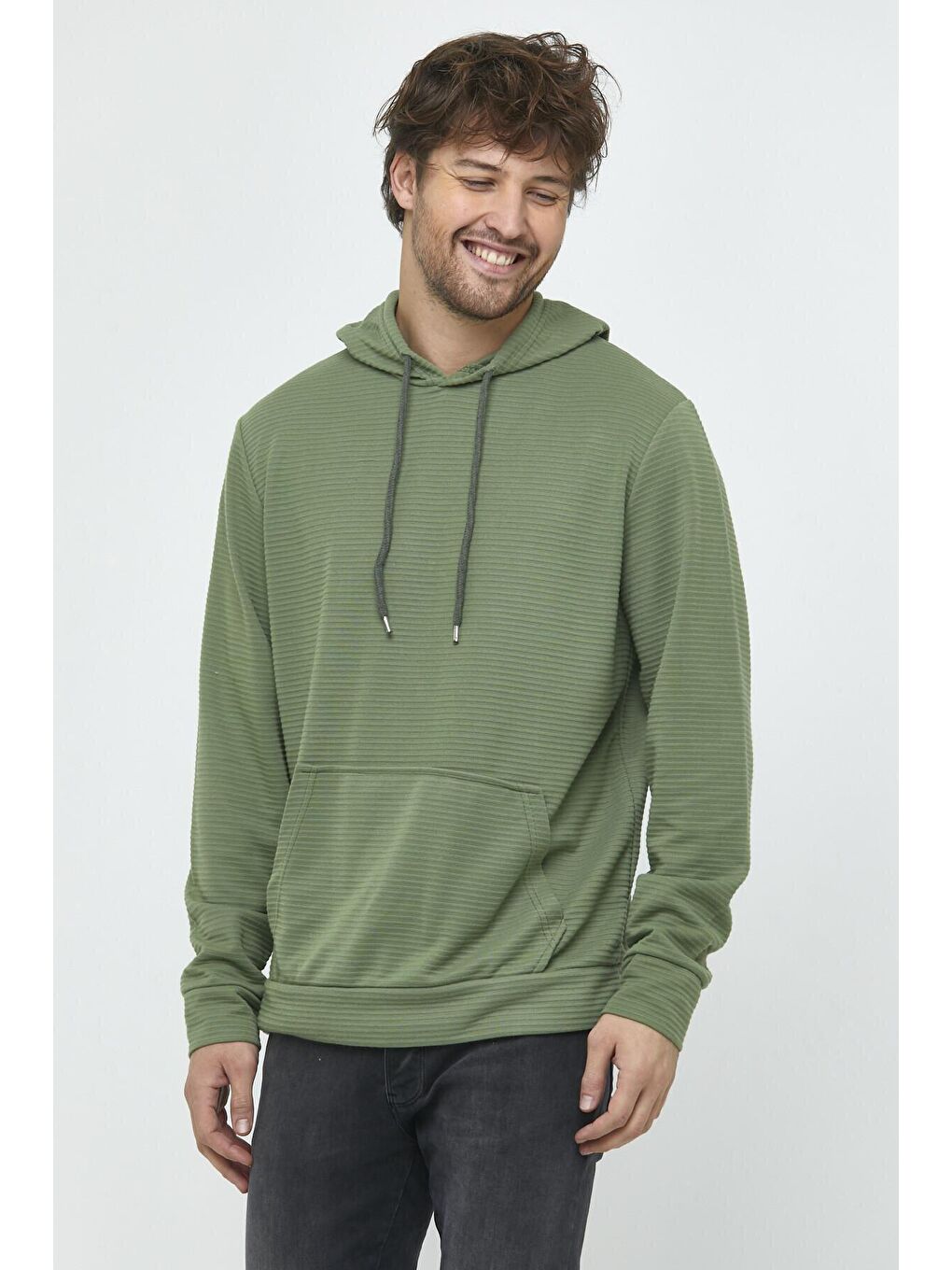 Süperlife Açık Haki Erkek Kapşonlu Regular Fit İnce Sweatshirt SPR 20K55 - 2