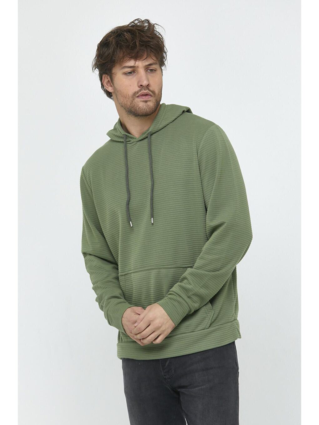 Süperlife Açık Haki Erkek Kapşonlu Regular Fit İnce Sweatshirt SPR 20K55 - 3