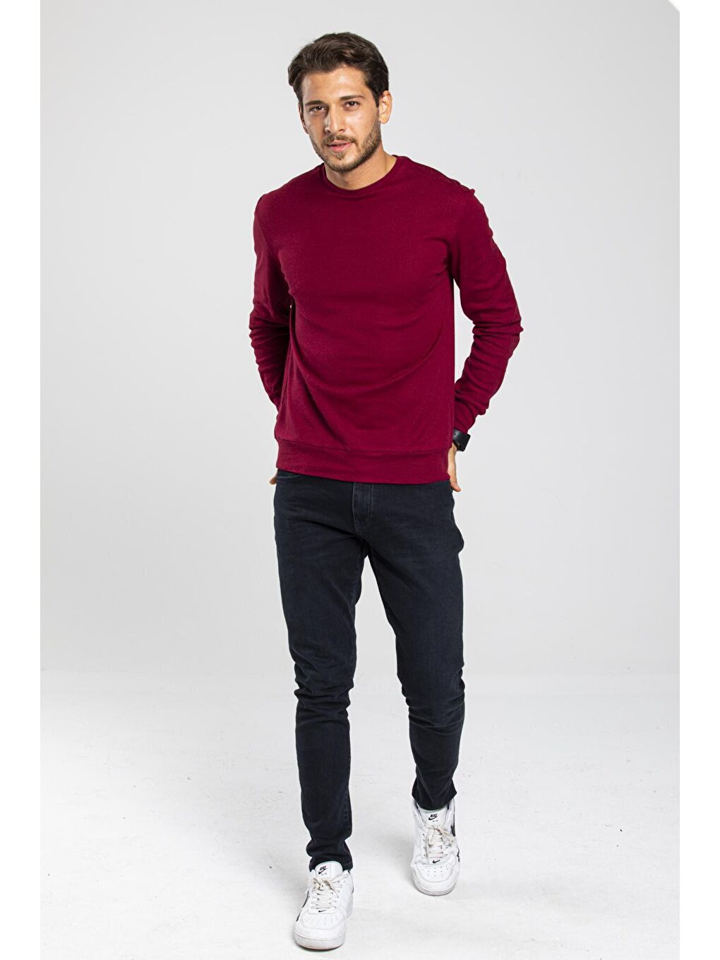 Süperlife Bordo Erkek Bisiklet Yaka Slim Fit İnce Sweatshirt SPR 20K17 - 1