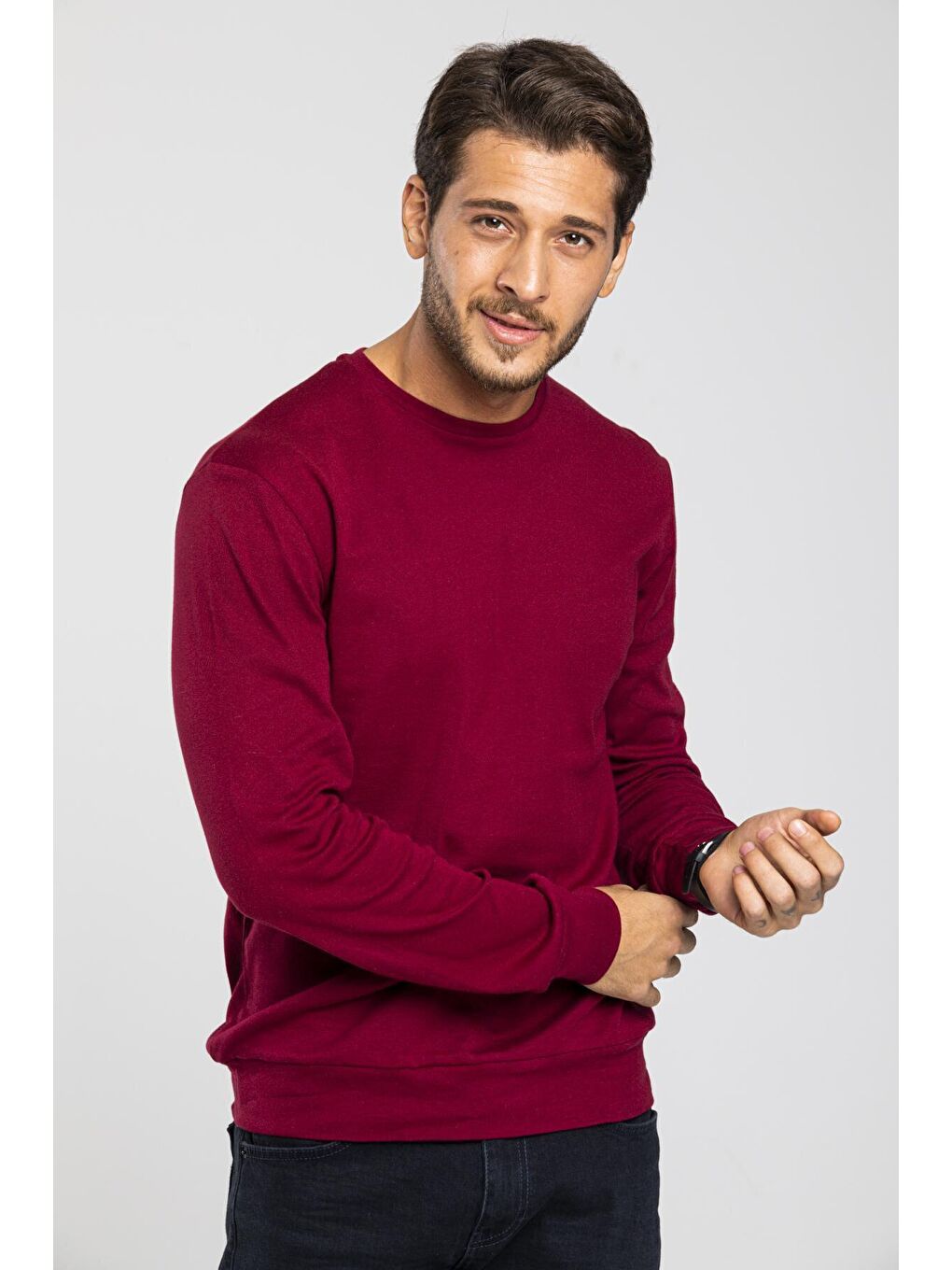 Süperlife Bordo Erkek Bisiklet Yaka Slim Fit İnce Sweatshirt SPR 20K17 - 2