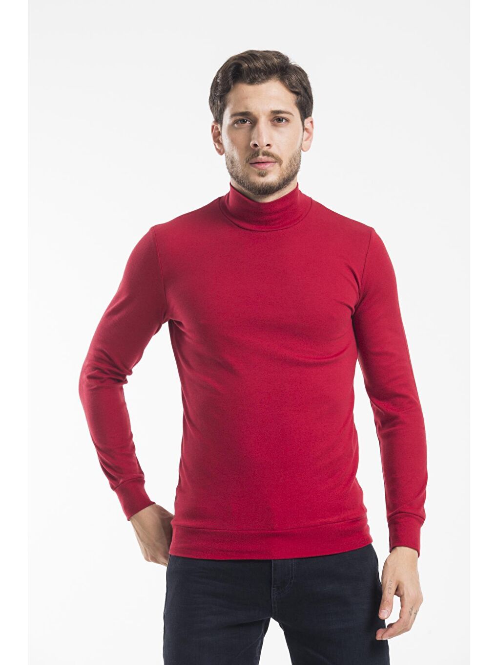 Süperlife Bordo Balıkcı Yaka Uzun Kollu Dar Kalıp İnce Erkek Sweatshirt SPR 2019K21