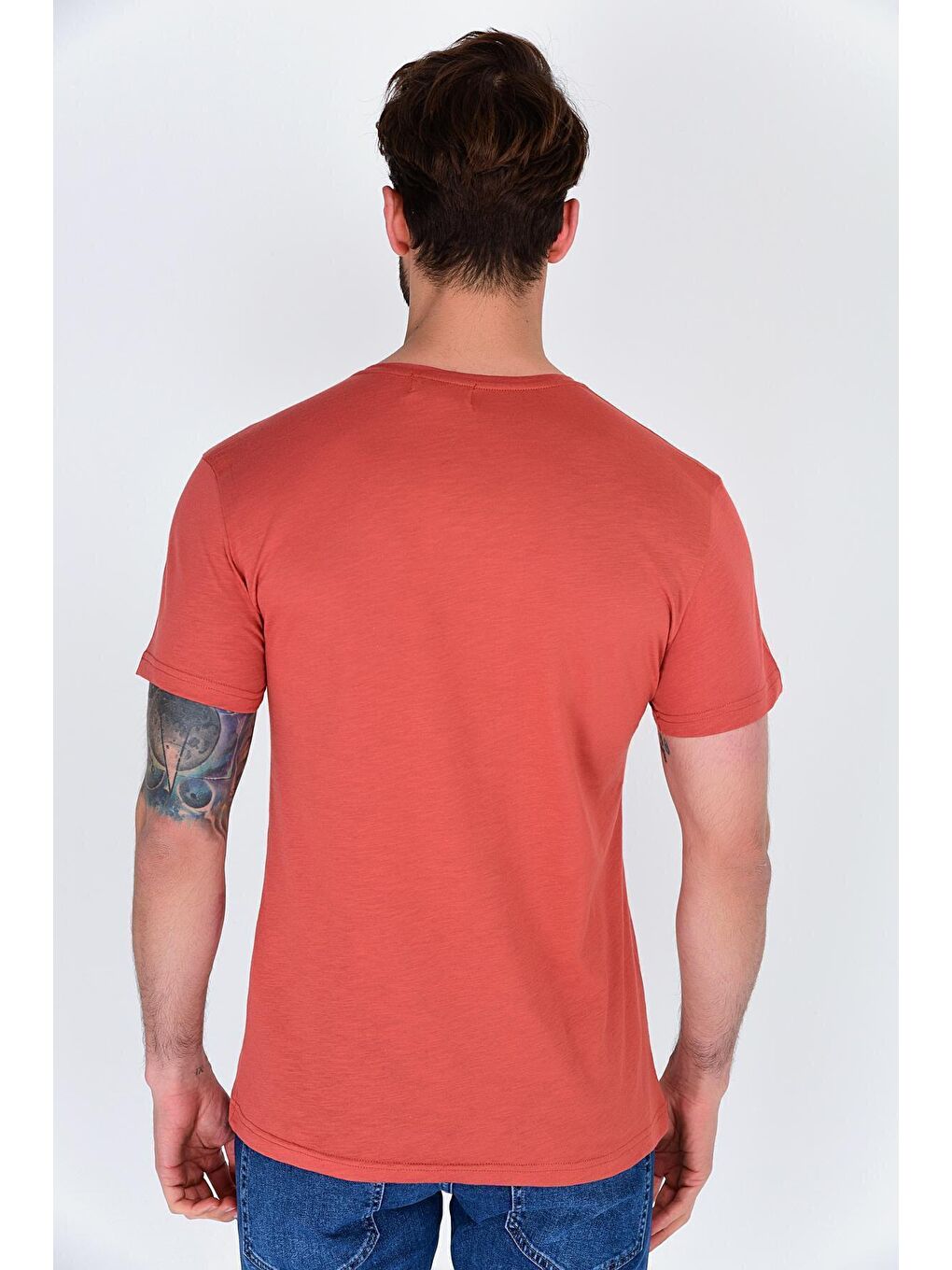 Kahverengi Erkek Bisiklet Yaka Dar Kalıp Baskılı Tişort SPR 254-4