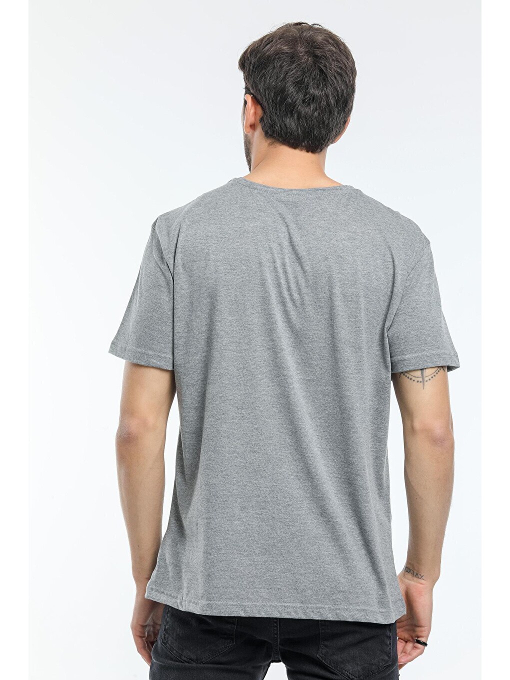 Gri Erkek Bisiklet Yaka Slim Fit Garnili Tişort Spr21y02-3