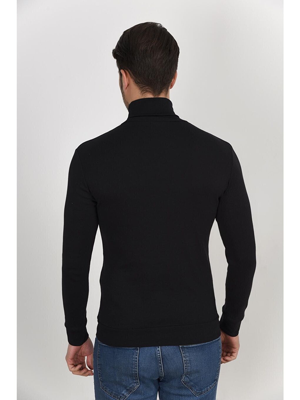 Siyah Balıkcı Yaka Uzun Kollu Dar Kalıp İnce Erkek Sweatshirt SPR 2019K21-4