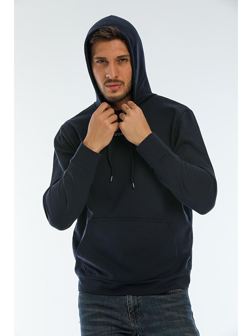 Süperlife Lacivert Erkek Kapüşonlu Regular Fit Brooklyn Baskılı İnce Sweatshirt SPR22SW161