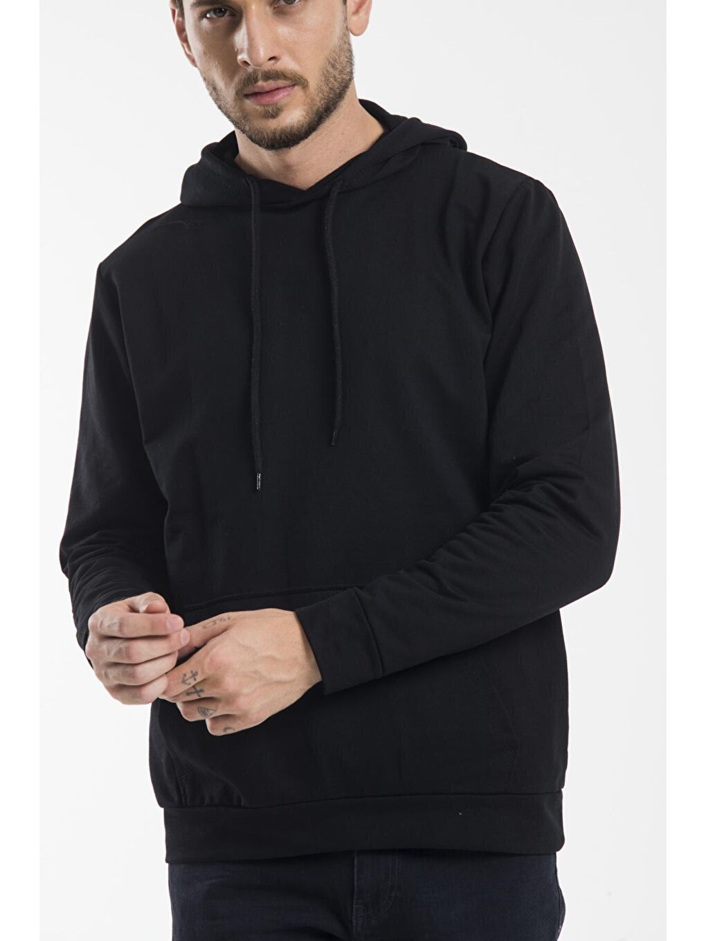 Süperlife Siyah Erkek Kapşonlu Regular Fit İnce Sweatshirt SPR 20K55