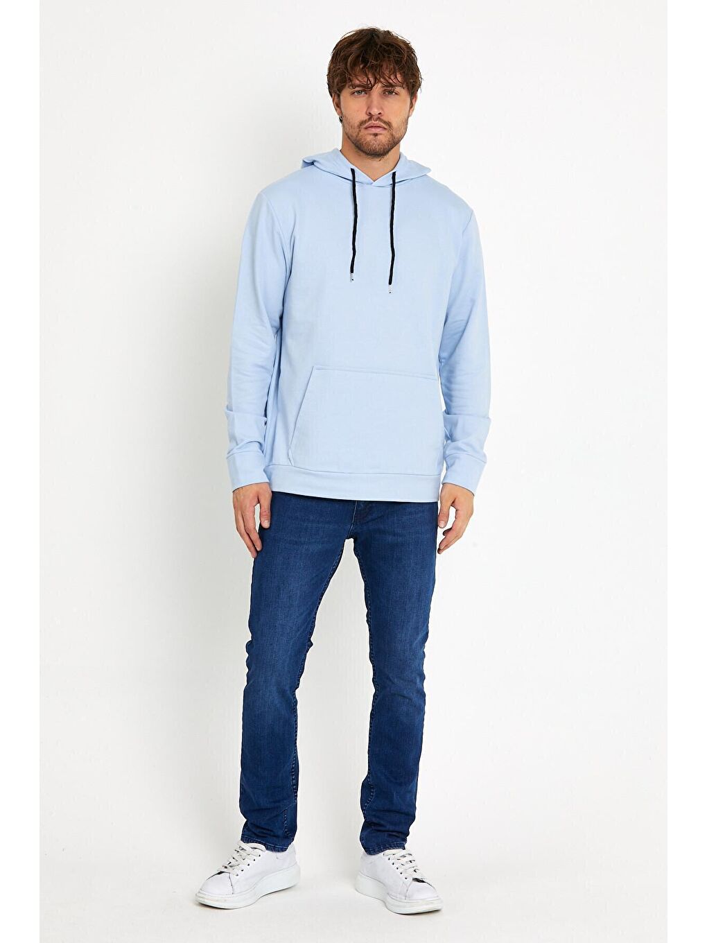 Süperlife Mavi Erkek Kapşonlu Regular Fit İnce Sweatshirt SPR 20K55