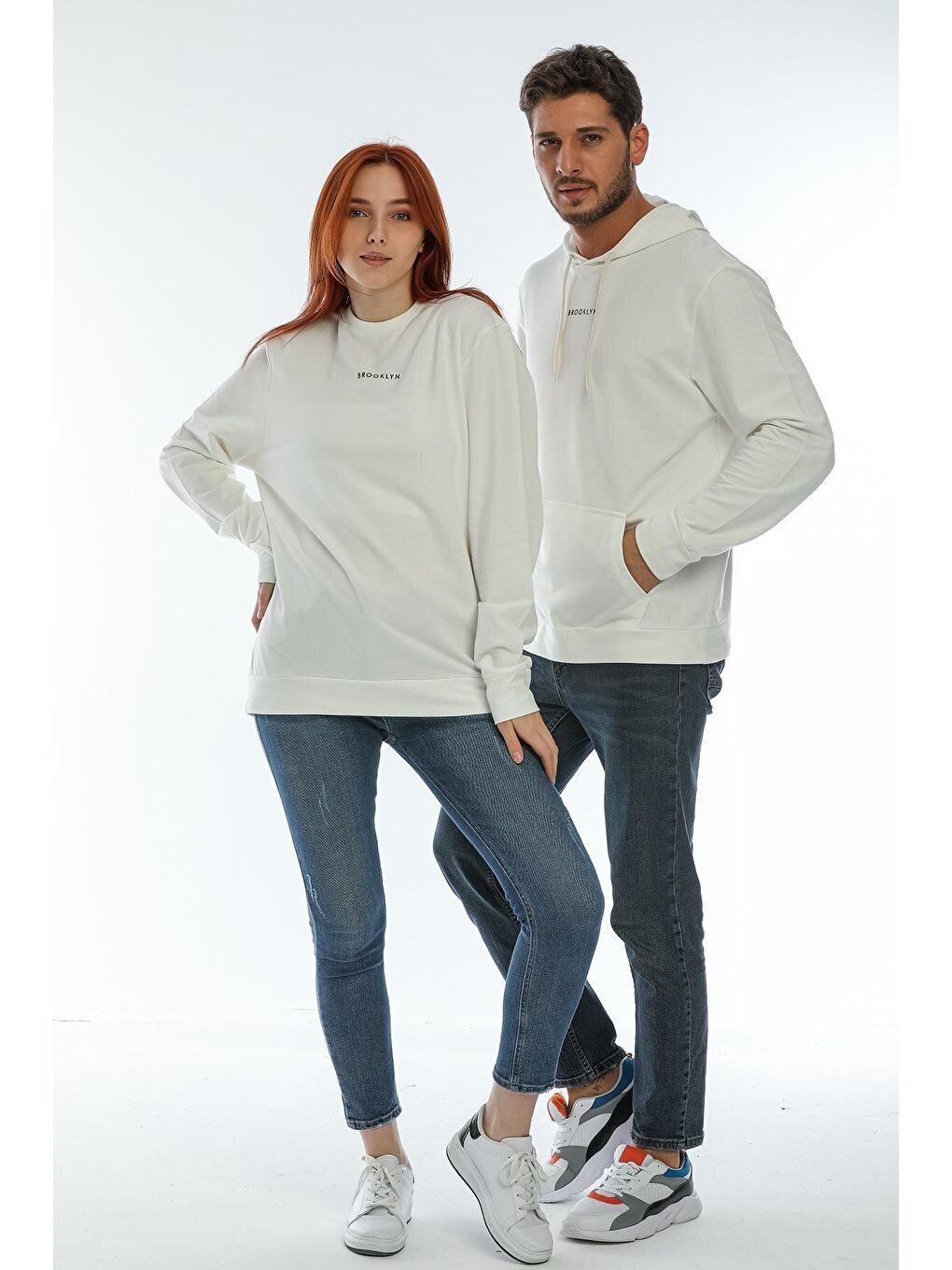 Süperlife Ekru Erkek Kapşonlu Regular Fit Brooklyn Baskılı İnce Sweatshirt SPR22SW161