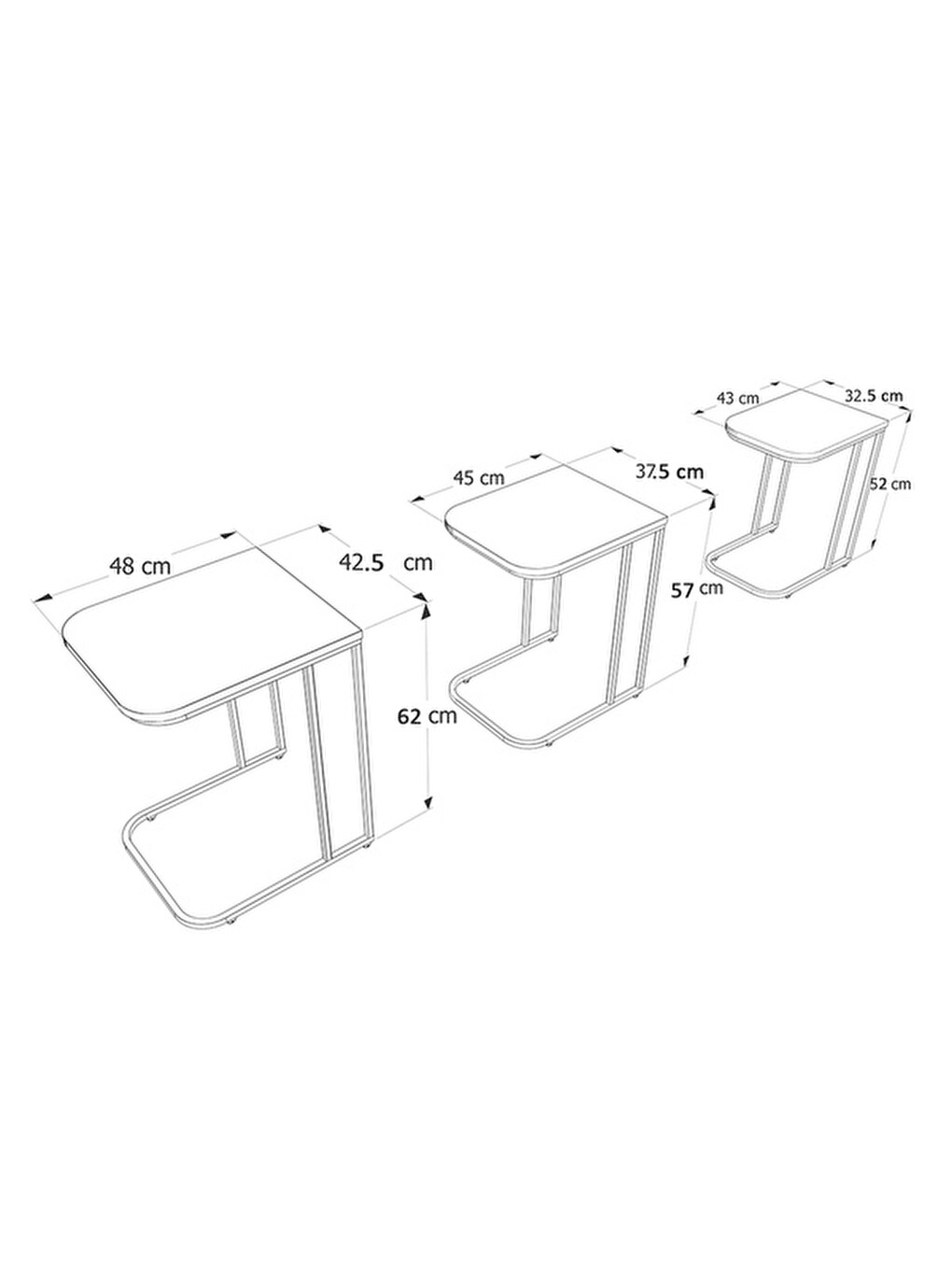 Kahverengi Metal Ayaklı Tekerlekli C Zigon Sehpa - Barok Ceviz - 62x48x41 Cm-7