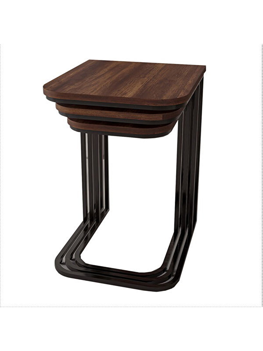 Kahverengi Metal Ayaklı Tekerlekli C Zigon Sehpa - Barok Ceviz - 62x48x41 Cm-1