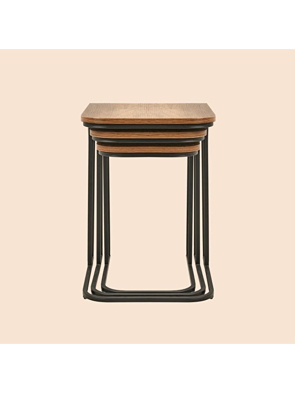 Kahverengi Metal Ayaklı Tekerlekli C Zigon Sehpa - Barok Ceviz - 62x48x41 Cm-10