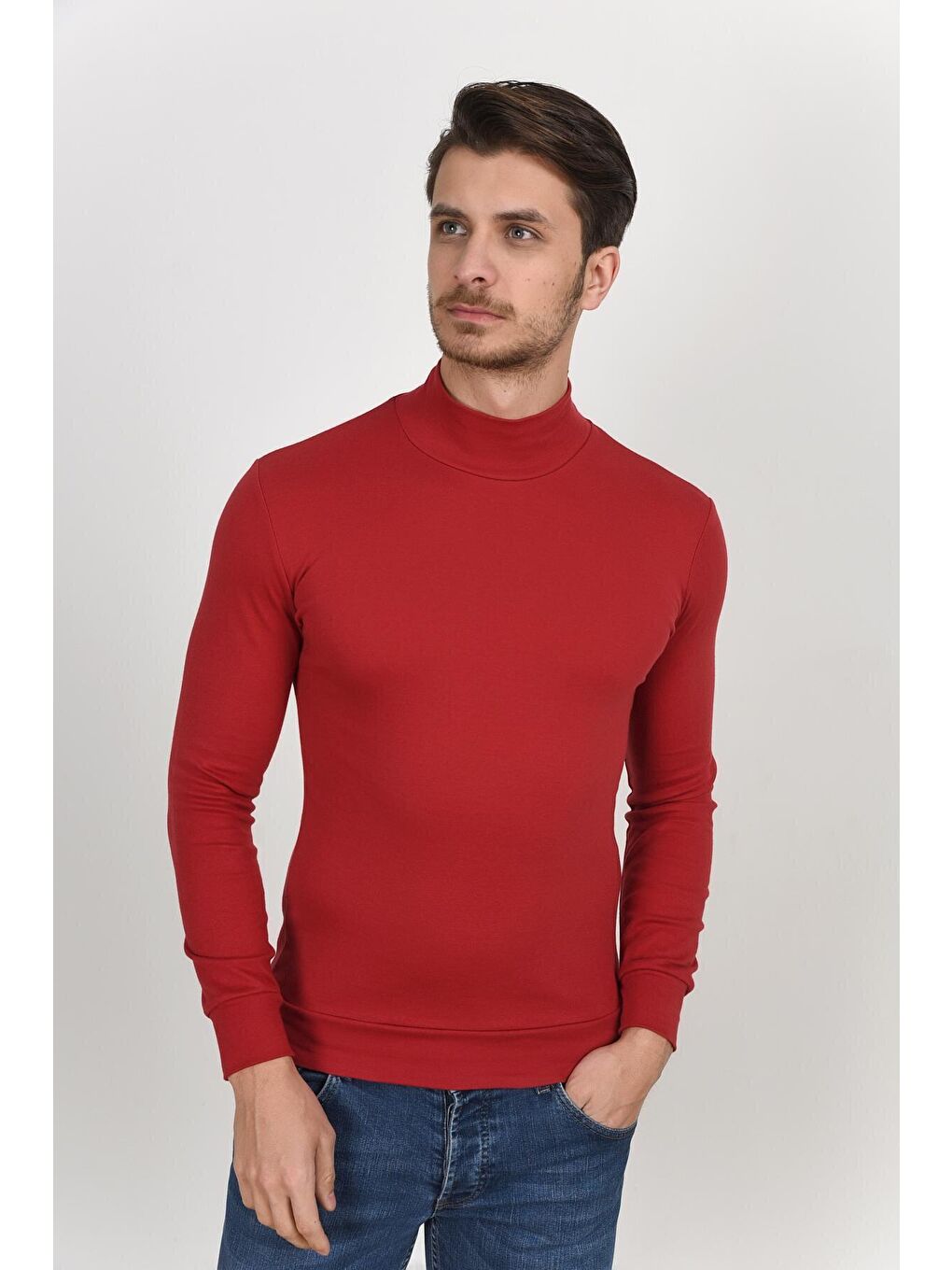 Süperlife Bordo Yarım Balıkcı Uzun Kollu Dar Kalıp İnce Erkek Sweatshirt SPR 2019K20