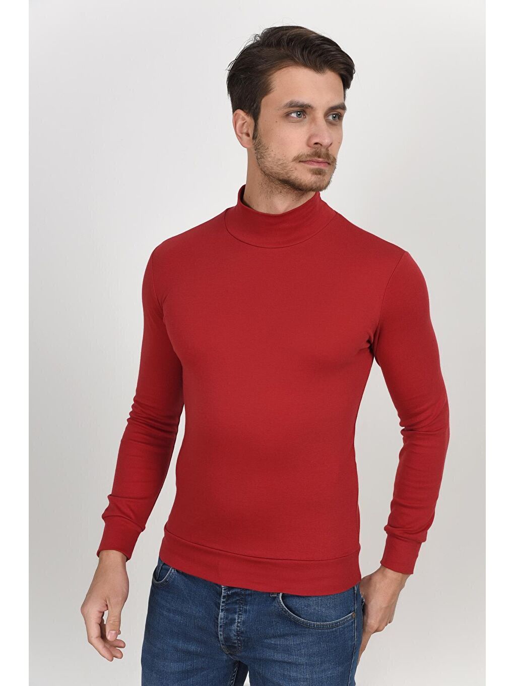 Süperlife Bordo Yarım Balıkcı Uzun Kollu Dar Kalıp İnce Erkek Sweatshirt SPR 2019K20 - 1