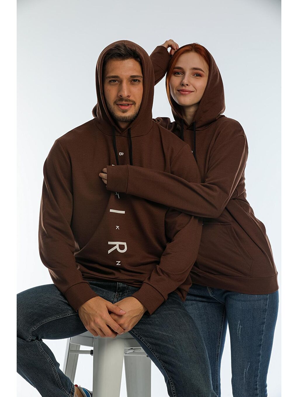 Süperlife Kahverengi Erkek Kapşonlu Regular Fit Air Baskılı İnce Sweatshirt SPR22SW162