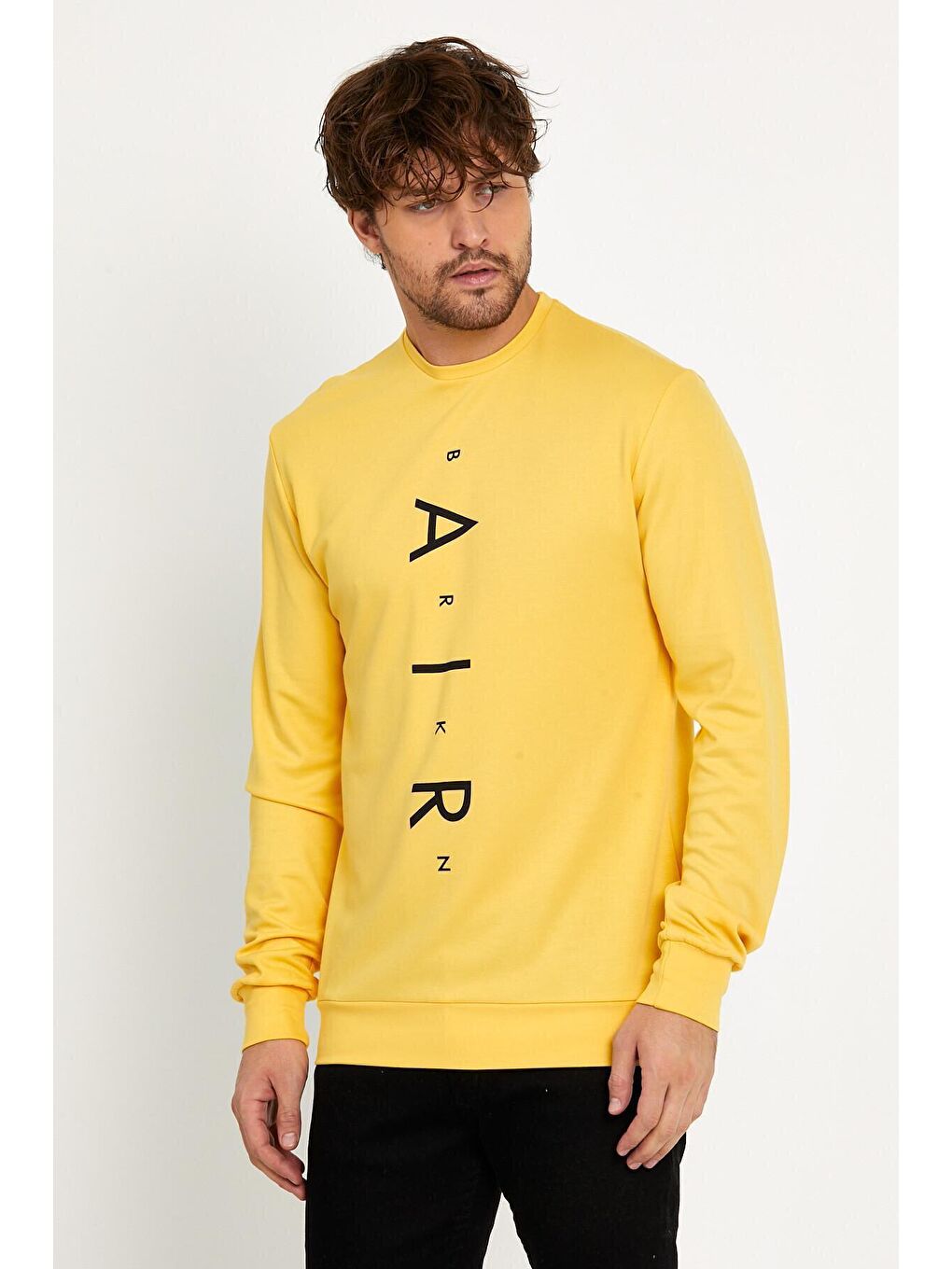 Süperlife Sarı Erkek Bisiklet Yaka Slim fit Air Baskılı İnce Sweatshirt SPR22sw101 - 2