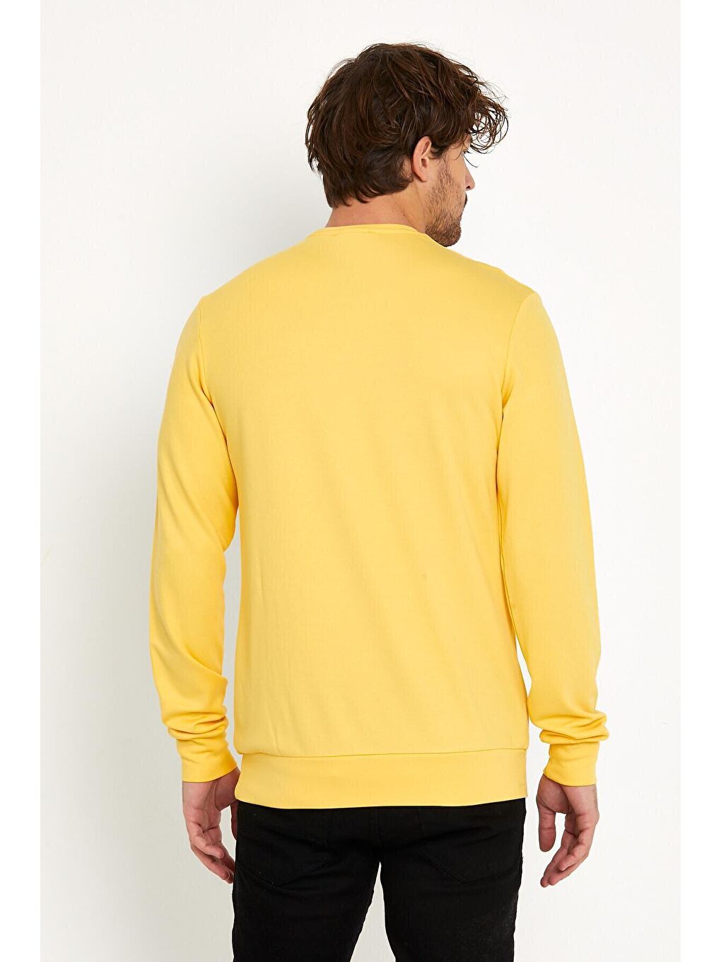 Süperlife Sarı Erkek Bisiklet Yaka Slim fit Air Baskılı İnce Sweatshirt SPR22sw101 - 4