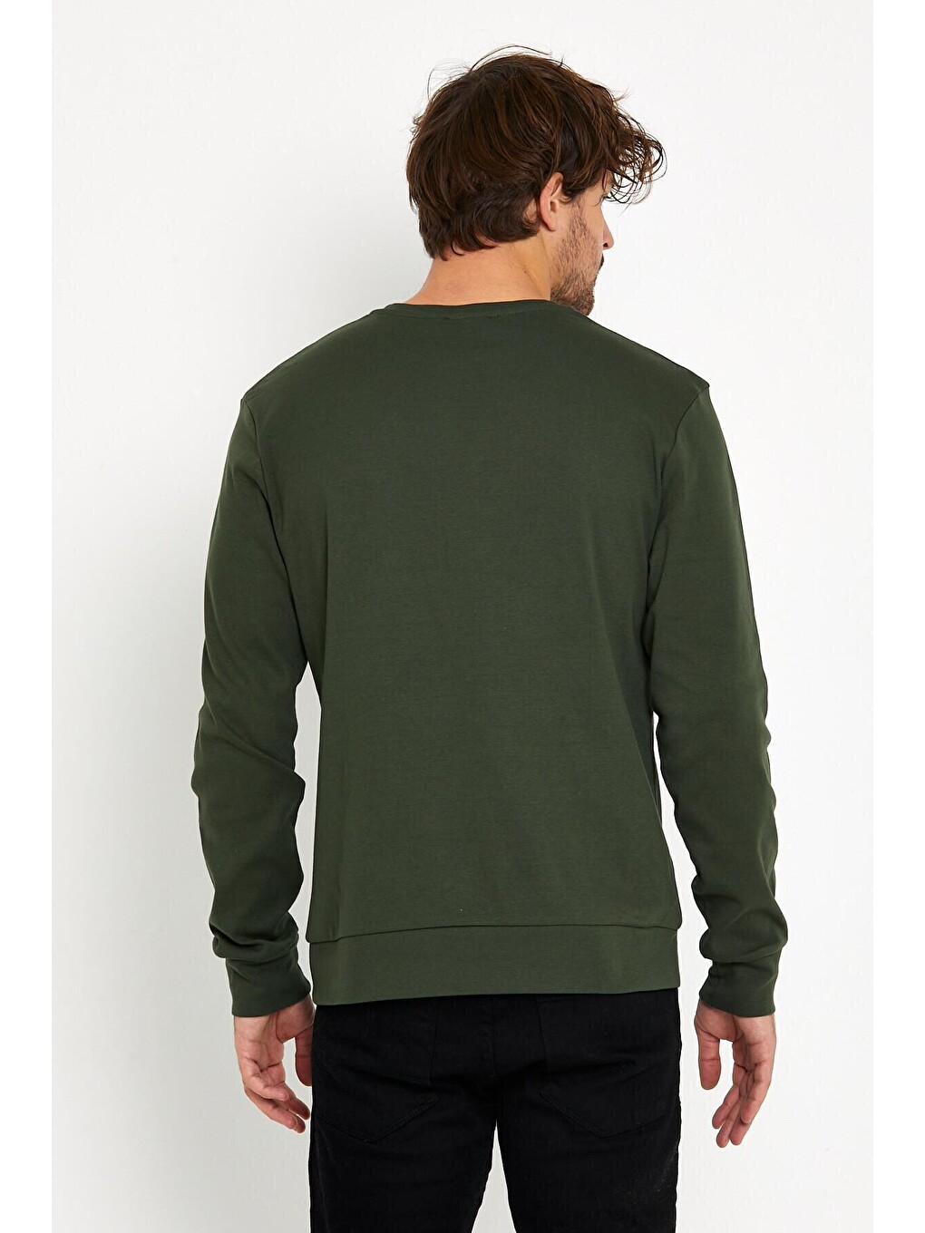 Haki Erkek Bisiklet Yaka Slim Fit Air Baskılı İnce Sweatshirt Spr22sw101-3