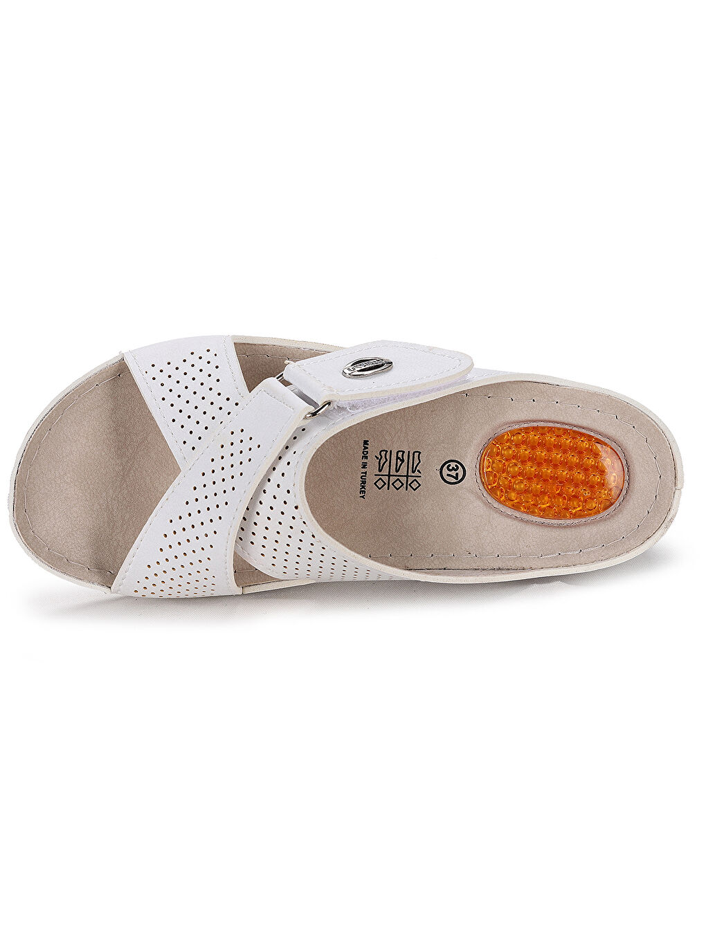 Beyaz Günlük Cırtlı 4 Cm Topuklu Jel Kadın Terlik Ary 09-376RR-5