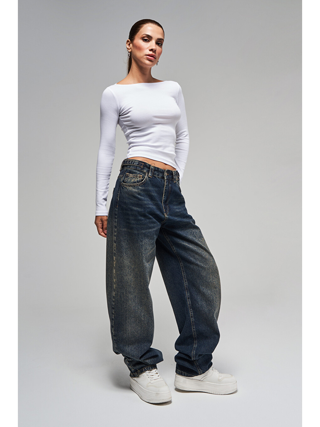 Mavi Baggy Fit Kemer Detaylı Denim Jean-1