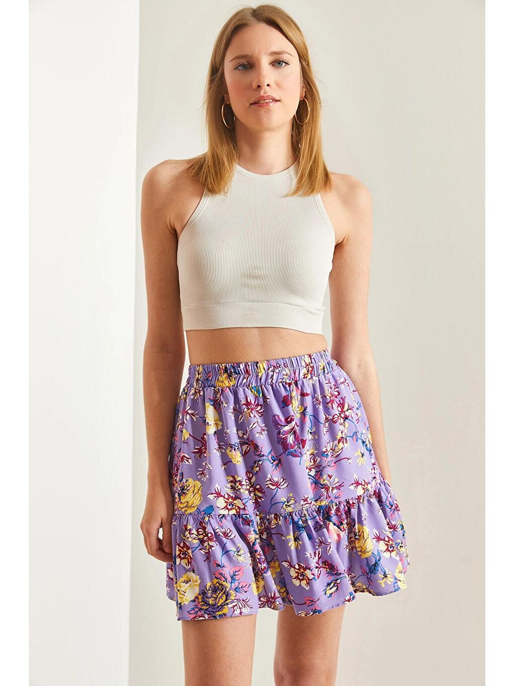 Lila Kadın Multi Desenli Viskon Mini Etek-1