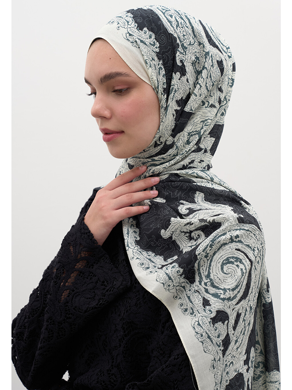 Wıld Paısley Desen Şal Lacivert-1