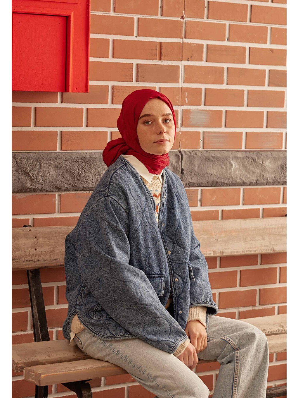 Kazayağı Jakarlı Şal Kırmızı-2