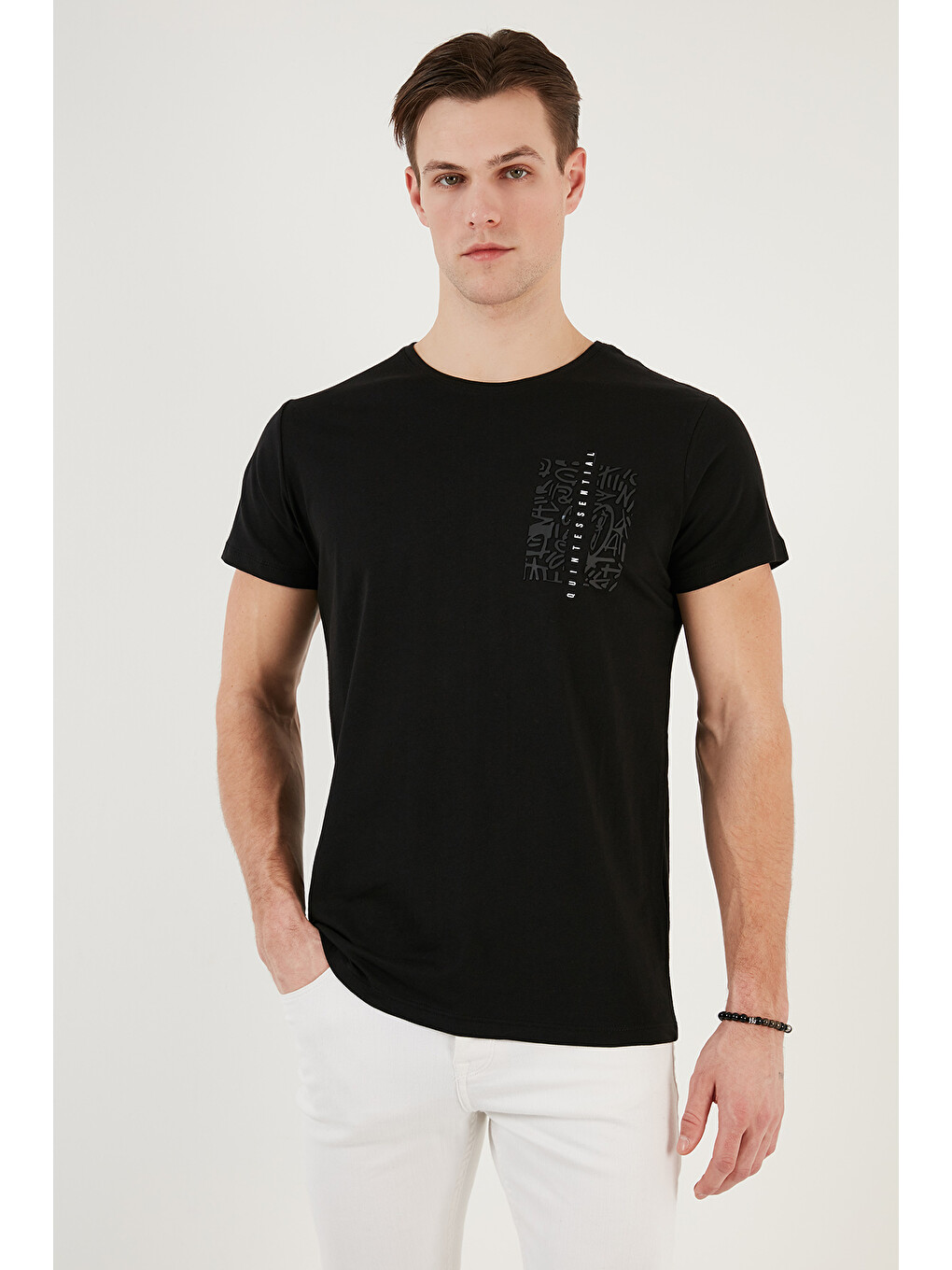 Siyah Bisiklet Yaka %100 Pamuk Slim Fit Tişört