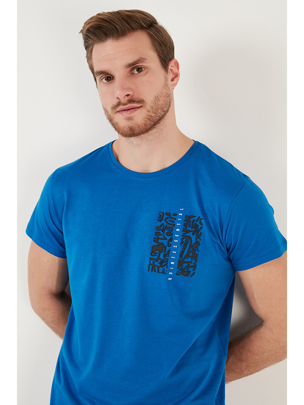 Lacivert Bisiklet Yaka %100 Pamuk Slim Fit Erkek Tişört 541quınt-3