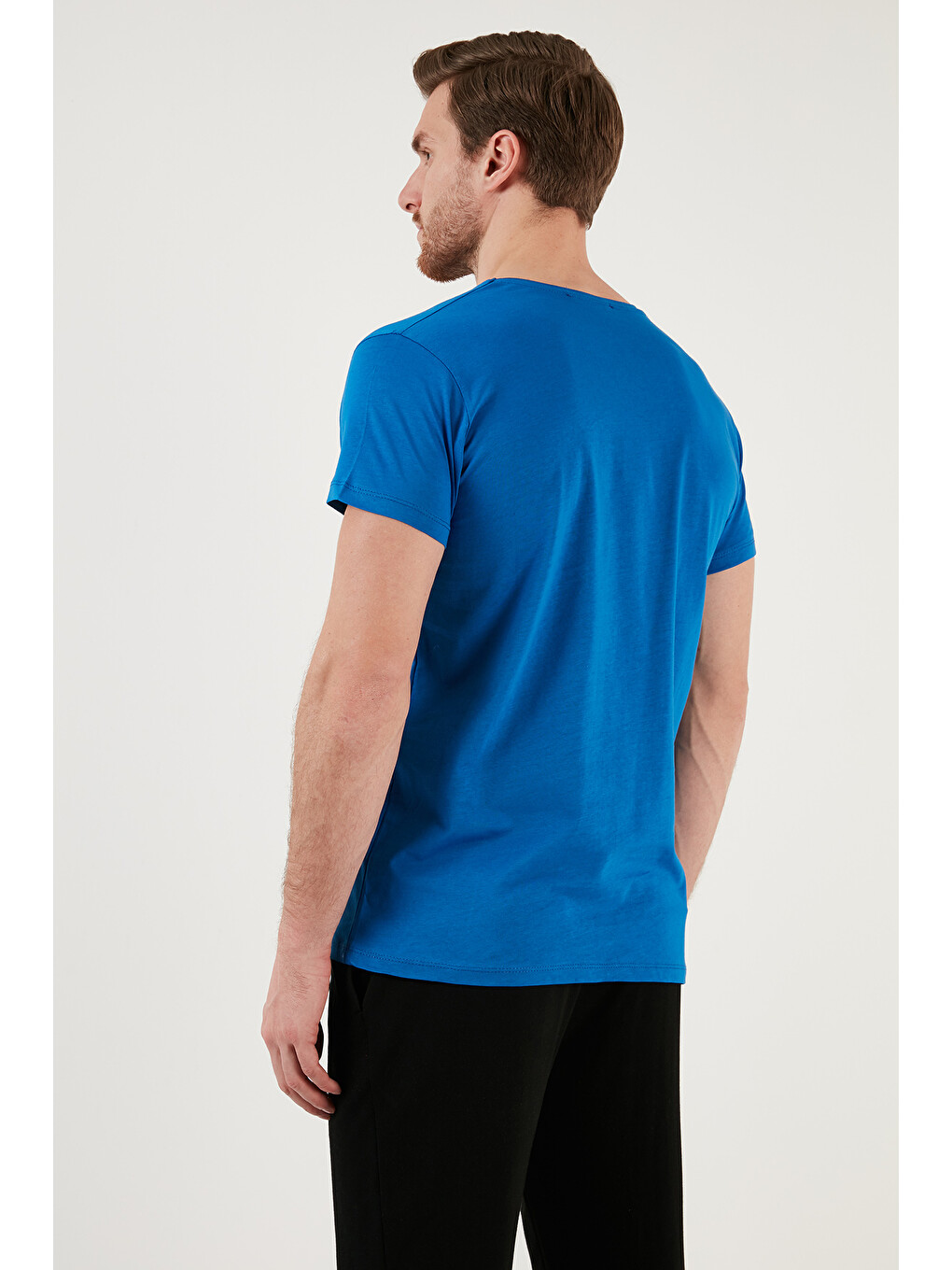 Lacivert Bisiklet Yaka %100 Pamuk Slim Fit Erkek Tişört 541quınt-4