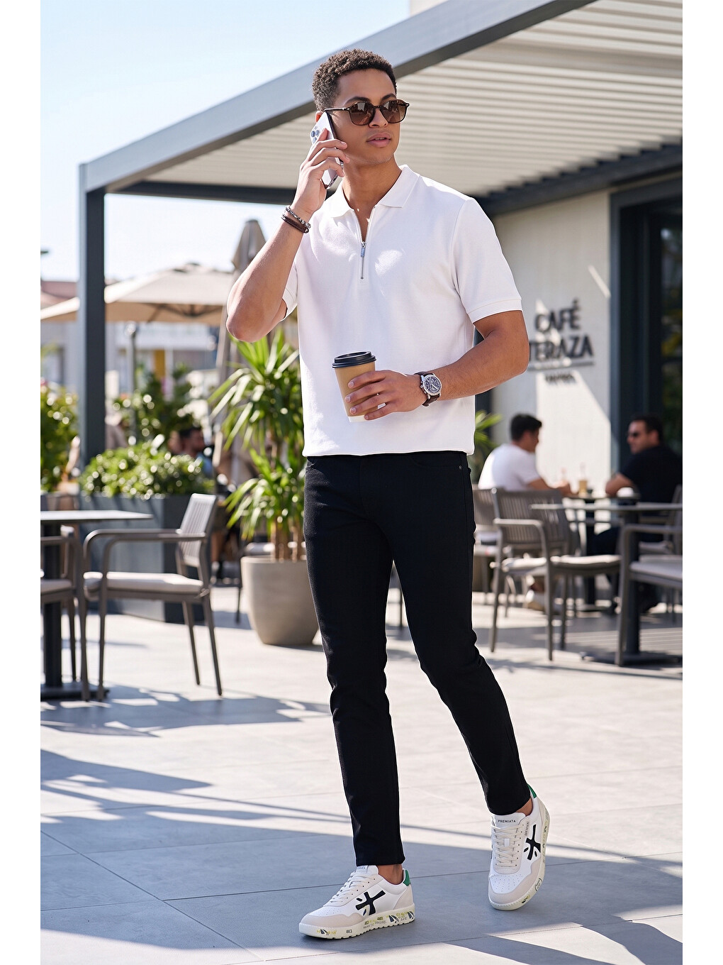 Ekru Pamuklu Regular Fit Fermuarlı Polo Yaka %100 Pamuk Tişört 5902434