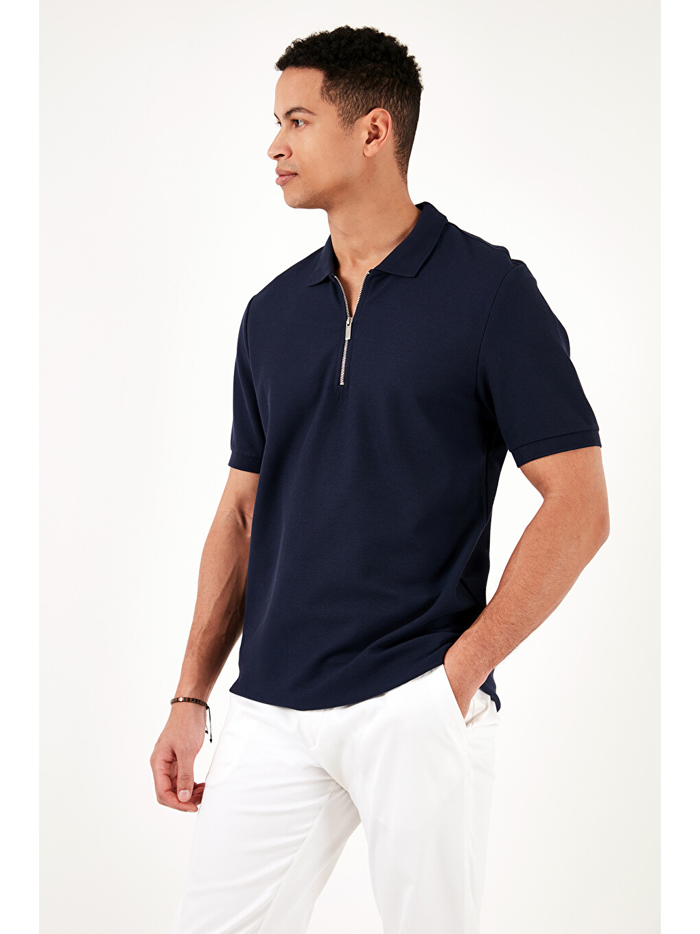 İndigo Pamuklu Regular Fit Fermuarlı Polo Yaka %100 Pamuk Tişört 5902434-1