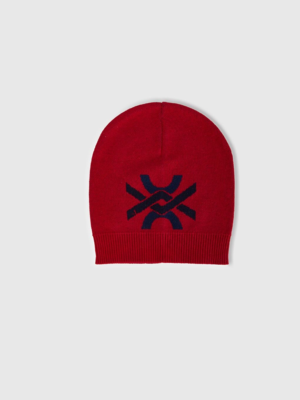 Erkek Çocuk Koyu Kırmızı Benetton Kesik Logolu Bere