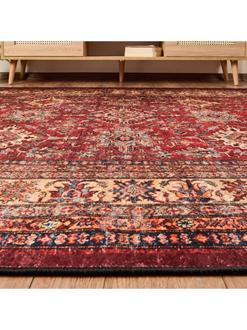 Soft Line Afgan Desenli Halı - Kırmızı - 160x230 cm-3