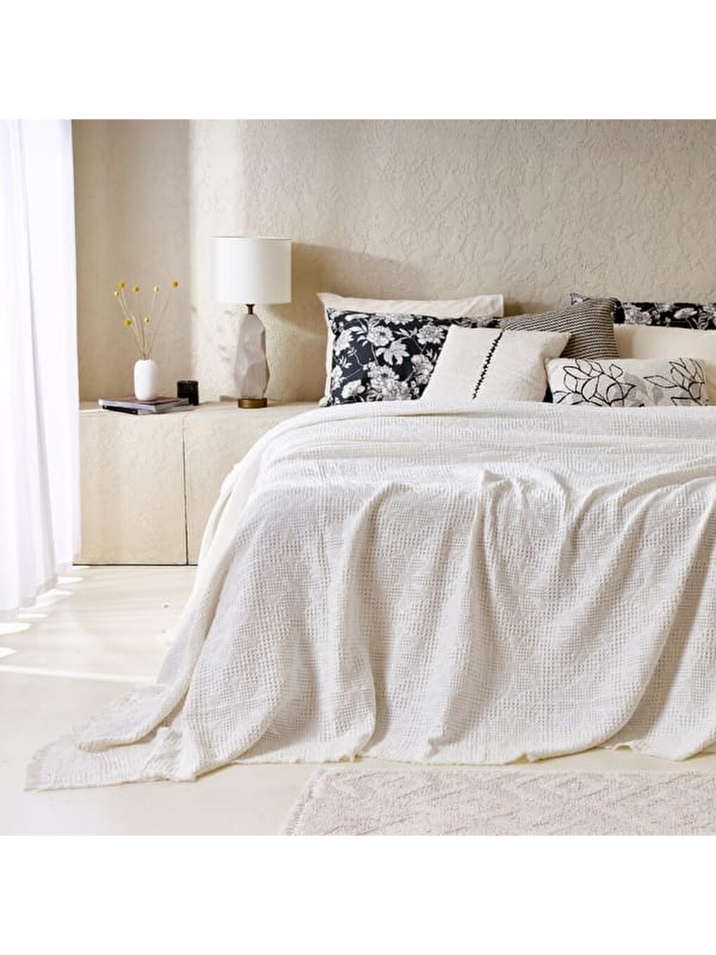 Soft Fleur Çift Kişilik Yatak Örtüsü - Beyaz - 210x240 cm-4