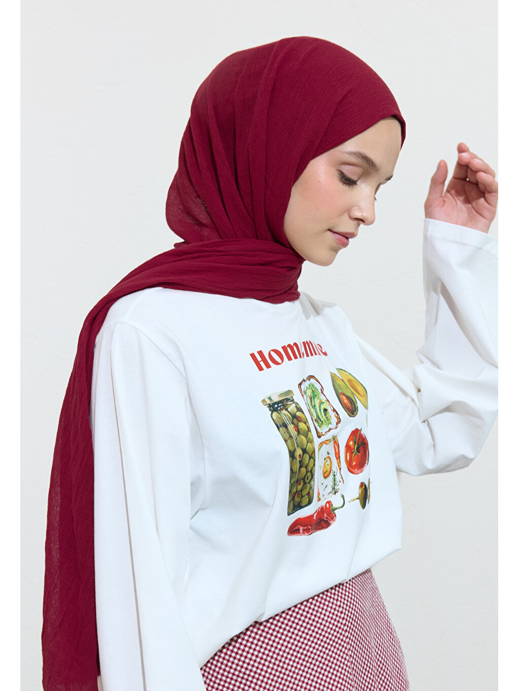 Kırmızı Pamuklu Keten Şal Very Berry Muffın