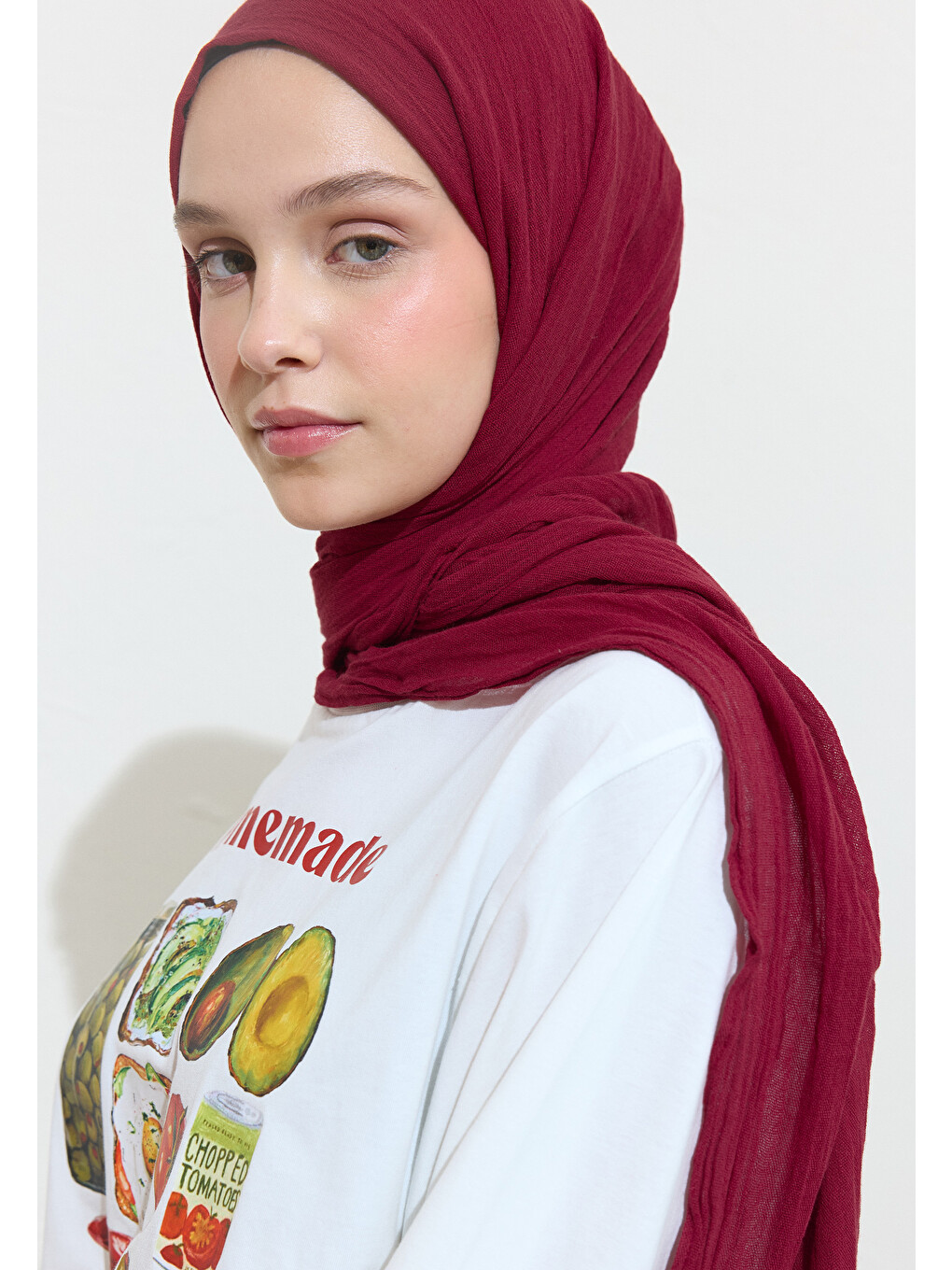 Kırmızı Pamuklu Keten Şal Very Berry Muffın-2