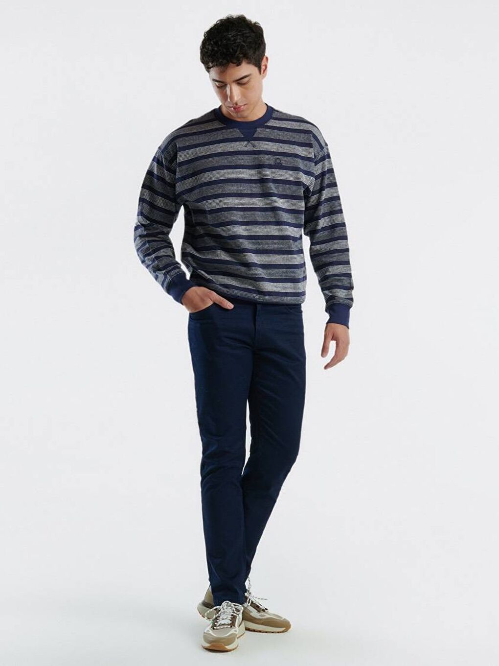 Lacivert Pamuk Karışımlı Dört Cepli Düz Paça Erkek Pantolon