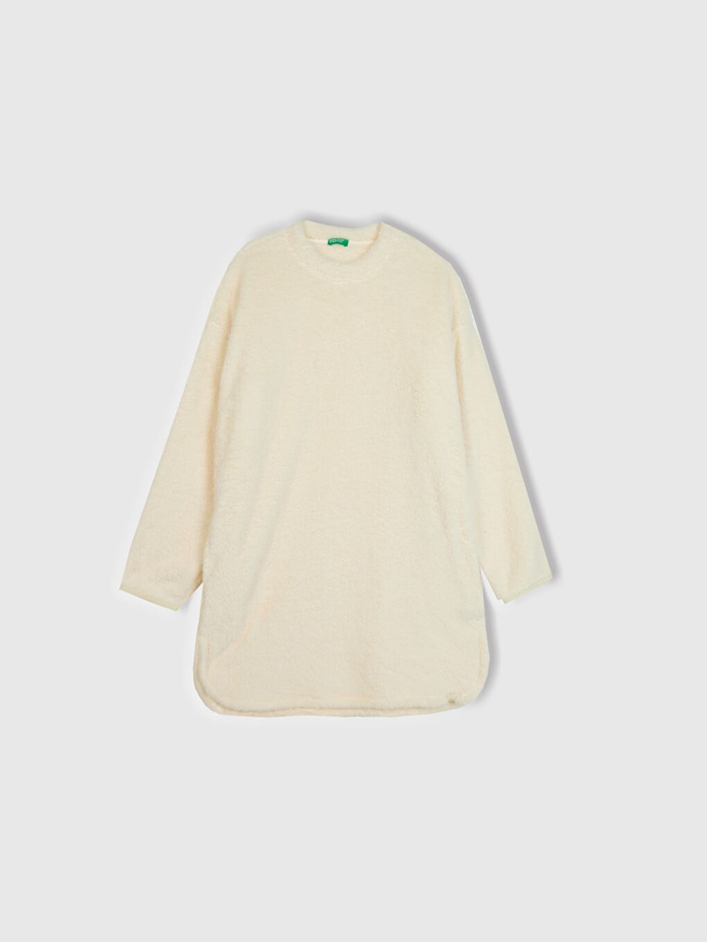 Ekru Kadın Krem Ucu Logo Etiketli Bisiklet Yaka Uzun Pijama Üstü