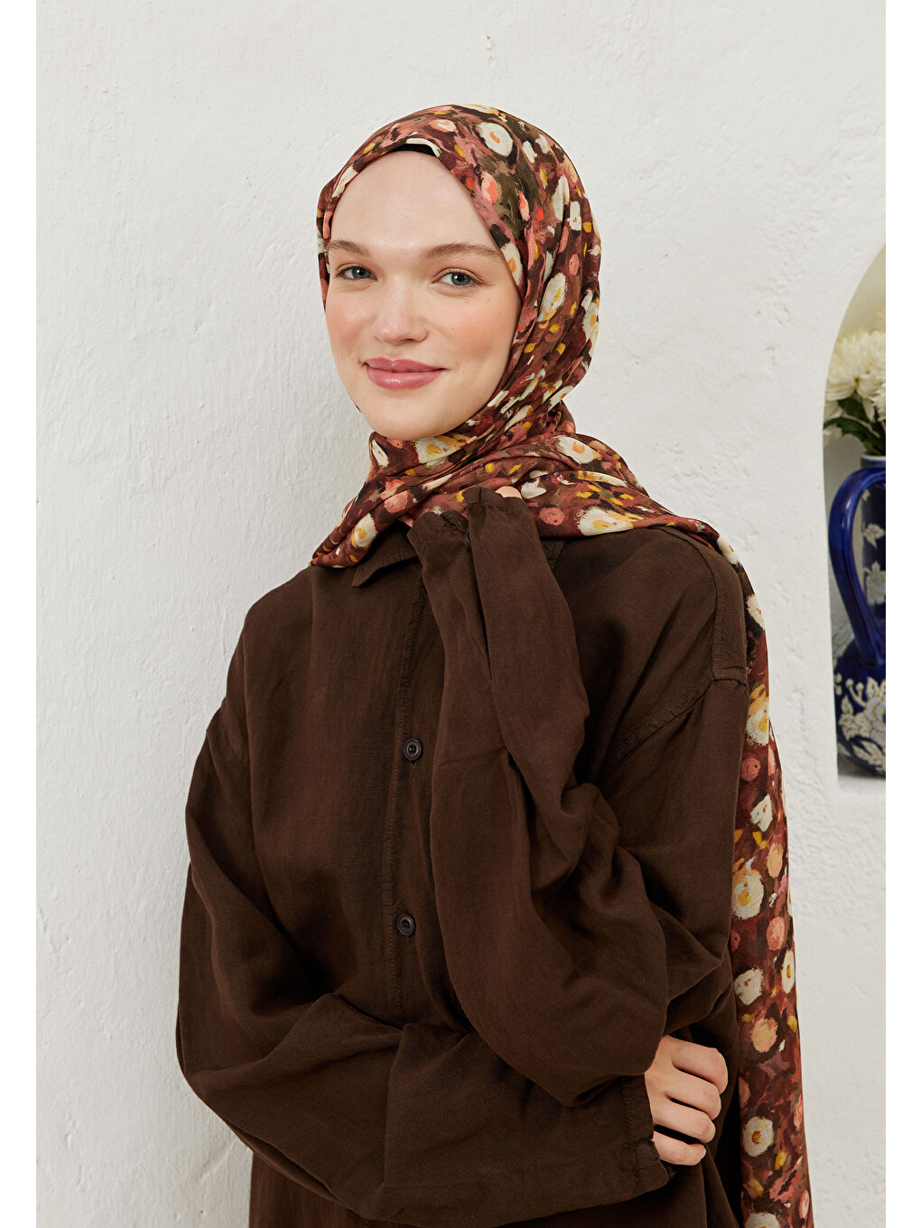 Pembe Agnes Desen Rami Şal Gülkurusu-1