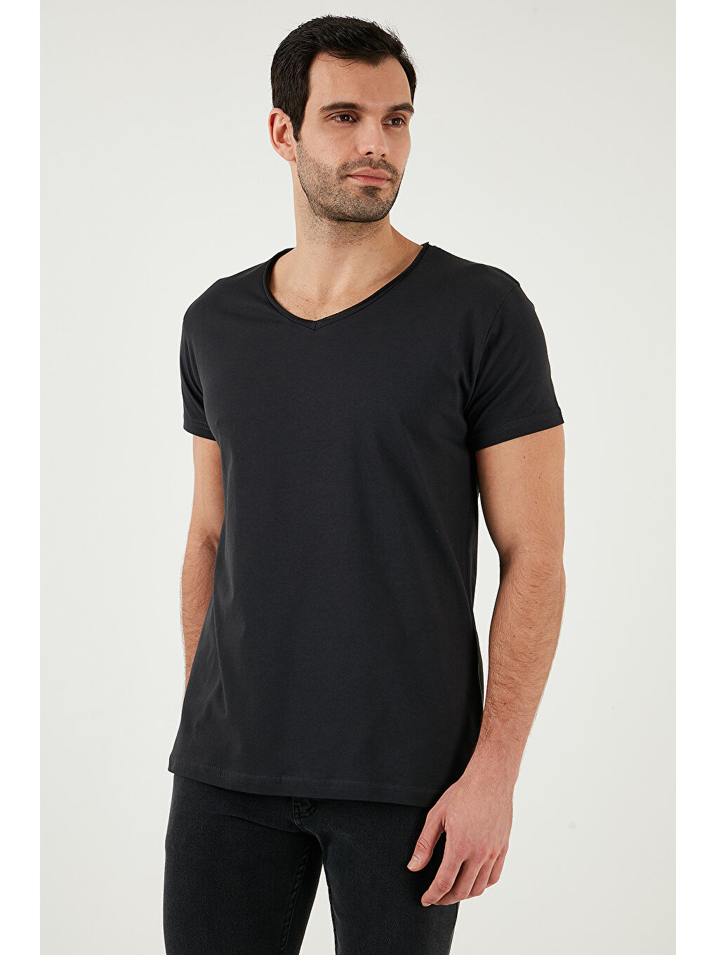Buratti Gri % 100 Pamuk Slim Fit V Yaka Basic Tişört 5412001 - 4